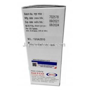 ソラフェナット, ソラフェニブ 200mg, 120錠, 製造元：Natco Pharma,箱情報, 製造日, 消費期限