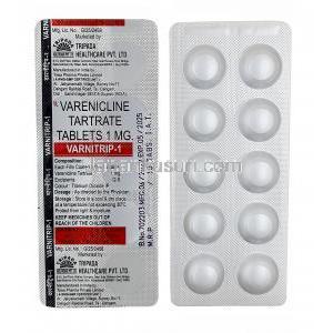 バルニトリップ-1, バレニクリン 1mg, 製造元：Tripada Healthcare, シート情報