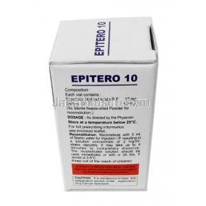 エピテロ注射, エピルビシン 10mg, バイアル, 製造元：Hetero Drugs,箱情報, 成分