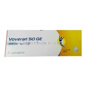 ボベラン 50 GE, ジクロフェナク 50mg, 15錠, 製造元：Novartis India, 箱裏面