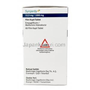 シンジャーディ,エンパグリフロジン 12.5mg/ メトホルミン 1000mg, 60錠, 製造元： Boehringer Ingelheim, 箱情報, 成分