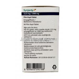 シンジャーディ,エンパグリフロジン 12.5mg/ メトホルミン 1000mg, 60錠, 製造元： Boehringer Ingelheim, 箱情報, 保管方法