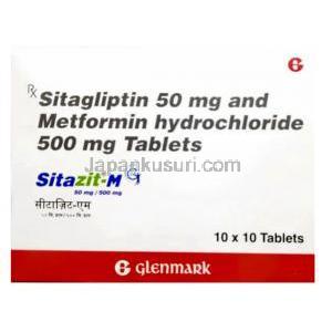 シタジット M, シタグリプチン 50mg/ メトホルミン 500mg, 製造元：Glenmark Pharmaceuticals, 箱表面