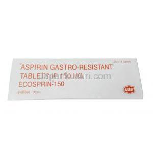 エコスプリン 150,アスピリン 150mg,製造元：USV, 箱上面