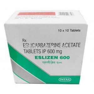 エスリゼン 600, エスリカルバゼピン 600mg, 製造元：Intas Pharma, 箱表面-２