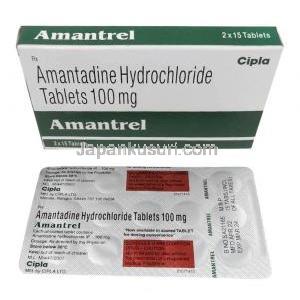 アマントレル, アマンタジン100mg, 錠剤, 製造元：Cipla,箱, シート情報