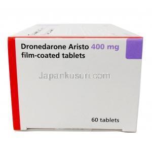 ドロネダロン アリスト400mg, ドロネダロン400mg, 60錠入り, 製造元：Aristo Pharma,箱側面