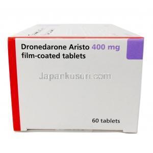 ドロネダロン アリスト400mg, ドロネダロン400mg, 60錠入り, 製造元：Aristo Pharma,箱側面