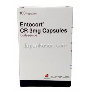 エントコートCR, ブデソニド 3mg, カプセル, 製造元： Tillotts Pharma,箱裏面