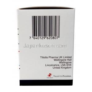 エントコートCR, ブデソニド 3mg, カプセル, 製造元： Tillotts Pharma,箱情報, 製造元