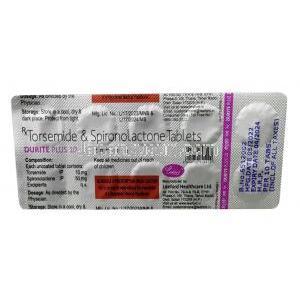 デュライト プラス, スピロノラクトン 50 mg / トラセミド 10 mg, 錠剤,製造元：Leeford healthcare, シート情報