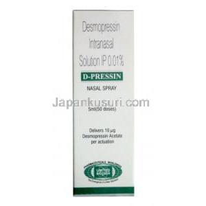 ディプレッシン点鼻薬, デスモプレシン 10 mcg, 鼻スプレー 5mL(50回分), 製造元：United Biotech Pvt Ltd, 箱表面