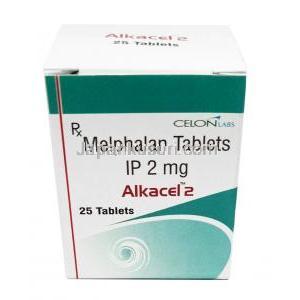 アルカセル, メルファラン2mg, 25 錠, 製造元：Celon Laboratories Ltd, 箱表面