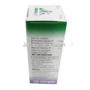 アルファガン点眼薬, ブリモニジン 0.2% w/v, 点眼薬 5mL,製造元： Allergan India Pvt Ltd, 箱情報, 成分