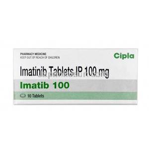 イマチブ,イマチニブメシル酸塩, 100 mg, 製造元：Cipla, 箱表面