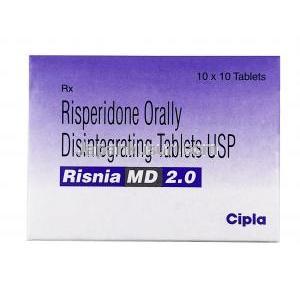 リスニア MD 2.0, リスペリドン 2mg,錠剤, 製造元：Cipla, 箱表面