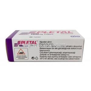 Pletal, Cilostazol 100mg, 60tablets, Abdibrahim, Box bottom view