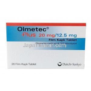 オルメテック プラス, オルメサルタン 20mg / ヒドロクロロチアジド 12.5mg,錠剤 製造元： Daiichi-Sankyo, 箱表面