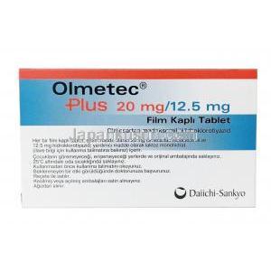 オルメテック プラス, オルメサルタン 20mg / ヒドロクロロチアジド 12.5mg,錠剤 製造元： Daiichi-Sankyo, 箱情報, 成分