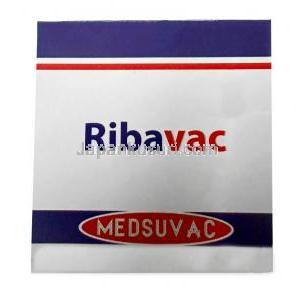 リババック, リバビリン200mg, 140カプセル, 製造元： Medsuvac Lifesciences, 箱上面