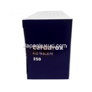 セファドロックスキッド, セファドロキシル 250mg, 口腔内崩壊錠（DT錠), 製造元：Aristo Pharmaceuticals, 箱側面