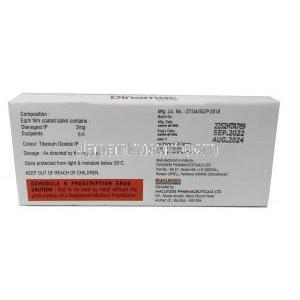 ジノマック,  ジエノゲスト, 2mg,錠剤, 製造元：Macleods Pharmaceuticals Pvt Ltd, 箱情報, 製造日, 消費期限