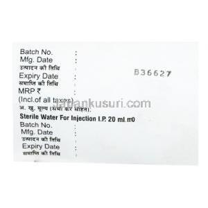 アキュクラフ 静脈注射,アモキシシリン 1000mg/ クラブラン酸 200mg, 製造元：Macleods Pharmaceuticals Pvt Ltd, 箱側面