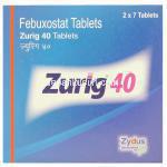 フェブキソスタット（ウロリック ジェネリック）, ズリッグ Zurig 40mg 錠 (Zydus) 箱