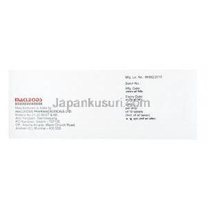 アリスタ フォルテ,エパルレスタット 150mg/ メチルコバラミン 1500mcg/ プレガバリン 150mg, 製造元：Macleods Pharmaceuticals Pvt Ltd, 箱側面情報