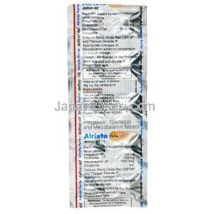 アリスタ フォルテ,エパルレスタット 150mg/ メチルコバラミン 1500mcg/ プレガバリン 150mg, 製造元：Macleods Pharmaceuticals Pvt Ltd, シート裏面情報