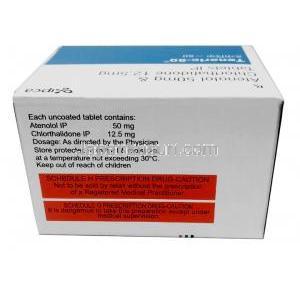 テノリック,  アテノロール 50mg/ クロルタリドン 12.5mg, 製造元：Ipca Laboratories, 箱情報, 成分, 注意事項