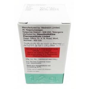 オーグメンチン 静脈注射,  アモキシシリン 1g/ クラブラン酸カリウム 200mg, バイアル, 製造元：GSK, 箱情報,製造元