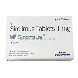 シロムス, シロリムス(ラパマイシン) 1mg, 製造元：Zydus Cadila,箱表面