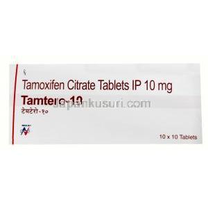 タムテロ 10, モキシフェン 10mg, 製造元：Hetero Drugs Ltd, 箱表面