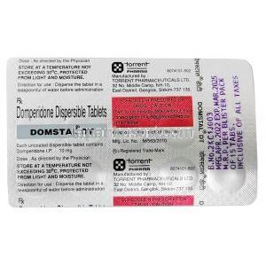 ドムスタル DT,ドンペリドン 10mg, 口腔内崩壊錠, 製造元：Torrent Pharma,シート情報