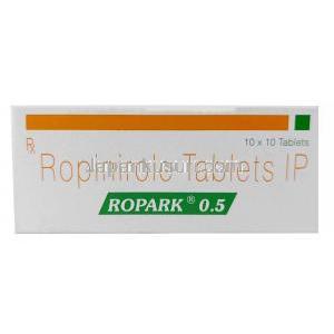 ロパーク 0.5, ロピニロール 0.5mg, 製造元：Sun Pharma, 箱表面