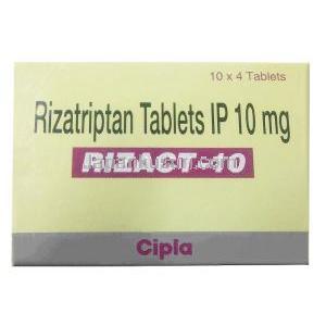 リザクト 10, 安息香酸リザトリプタン 10mg, 製造元：Cipla, 箱表面