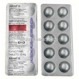 ジャクナット 10, トファシチニブ 10mg, 製造元：Natco Pharma,シート表面, 裏面