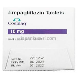 コスピアク,エンパグリフロジン 10mg, 製造元：Torrent Pharmaceuticals Ltd,箱情報, 製造日, 消費期限