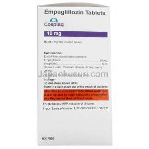 コスピアク,エンパグリフロジン 10mg, 製造元：Torrent Pharmaceuticals Ltd,箱情報, 成分, 注意事項