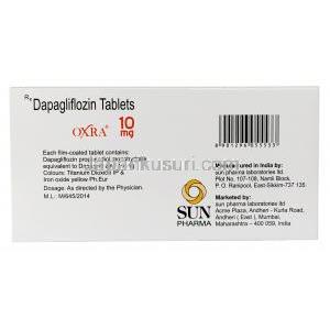 オクスラ,ダパグリフロジン 10 mg, 製造元：Sun Pharma, 箱情報, 製造元