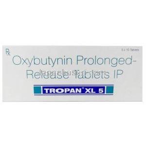 トロパン XL 5, オキシブチニン 5mg,製造元： Sun Pharma, 箱表面