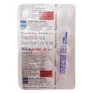 シタプリド D, ダパグリフロジン 5mg/ シタグリプチン 50mg , 製造元：Micro Labs Ltd, シート情報