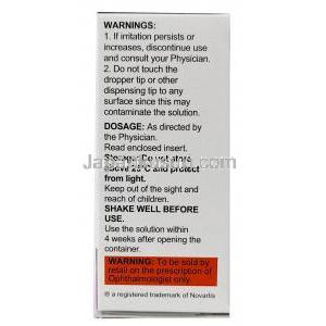 イレブロ 点眼薬,  ネパフェナク 0.3% wv, 点眼薬 3mL, 製造元：Novartis India Ltd, 箱情報, 注意事項, 保管方法