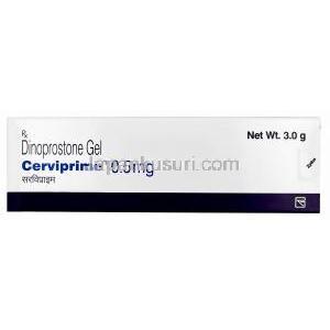 セルビプライムジェル, ジノプロストン ジェル 3g, 0.5mg, 製造元：AstraZeneca, 箱表面