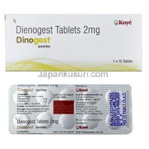 ディノゲスト, ジエノゲスト 2mg, 製造元：Koye Pharmaceutical, 箱, シート