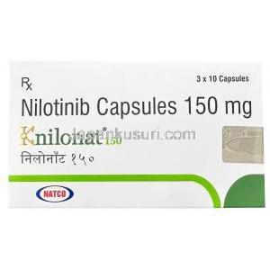 クニロナット 150,ニロチニブ 150mg, 製造元：Natco, 箱表面