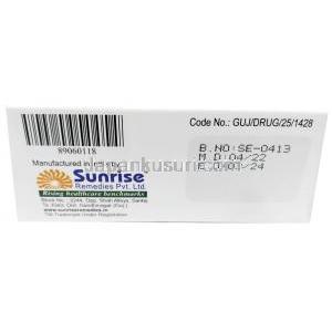 ポゼット30, ダポキセチン 30mg, 製造元：Sunrise Remedies, 箱情報, 製造元, 製造日, 消費期限