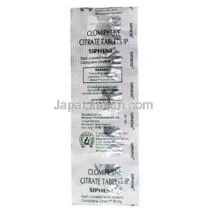 シフェン, クロミフェン 50 mg, 製造元：Serum Institute Of India Ltd, シート情報, 保管方法, 注意事項