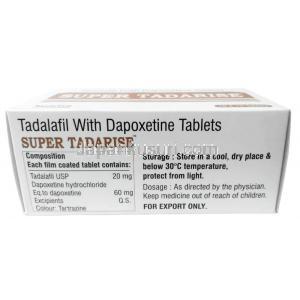 スーパータダライズ, ,タダラフィル 20mg/ ダポキセチン 60mg, 製造元：Sunrise Remedies, 箱情報,保管方法, 成分